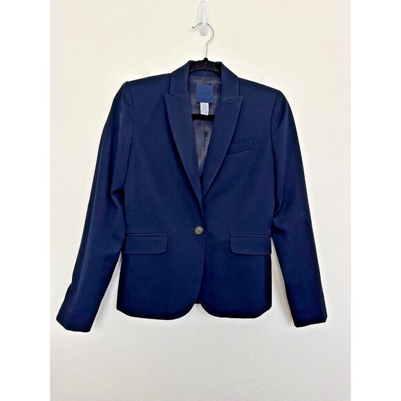 J.Crew 100% Wool Blazer One Button Navy Blue Workwear Classic Women's Size 0 - Picture 1 of 8